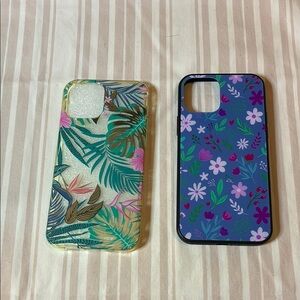 Set of 2- 1 Floral Pattern Phone Case, blue floral & the other 1-a jungle scene